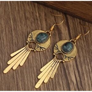 Gold and Green Dangle Earrings